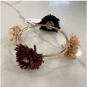 Ann Taylor Gold Raffia Rhinestone Floral Bangle Bracelet